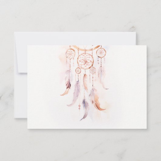 Chic Boho Feather Dreamcatcher Waterverf bruiloft RSVP Kaartje (Achterkant)