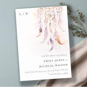 Chic Boho Feather Dreamcatcher Waterverf bruiloft Save The Date