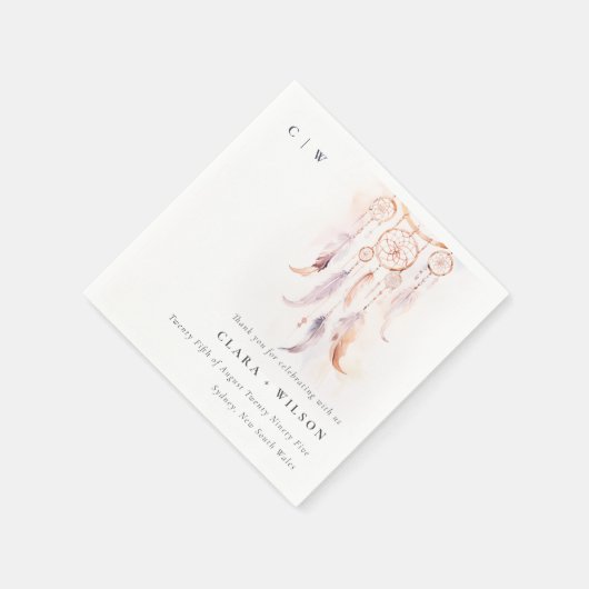 Chic Boho Feather Dreamcatcher Waterverf bruiloft Servet (Hoek)