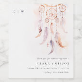 Chic Boho Feather Dreamcatcher Waterverf bruiloft Wijn Etiket (Enkel label)