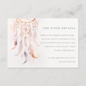 Chic Boho Feather Dreamcatcher Wedding Details Informatiekaartje (Voorkant)