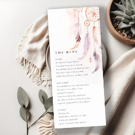 Chic Boho Feather Dreamcatcher Wedding Menu Kaart