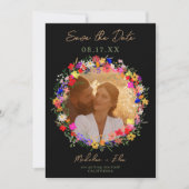 Chic boho felle wilde bloemen 2 foto's bruiloft save the date (Voorkant)