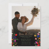 Chic boho felle wilde bloemen 2 foto's bruiloft save the date (Achterkant)