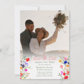 Chic boho felle wilde bloemen 2 foto's bruiloft save the date (Achterkant)