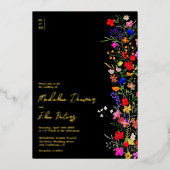 Chic boho felle wilde bloemen 3 foto's bruiloft folie uitnodiging (Voorkant)