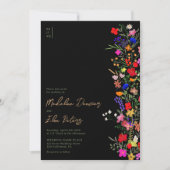 Chic boho felle wilde bloemen 3 foto's bruiloft kaart (Voorkant)