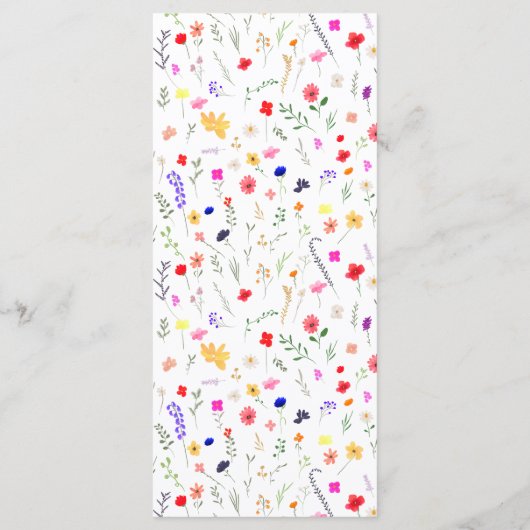 Chic boho felle wilde bloemen tuinbruiloft menu (Achterkant)