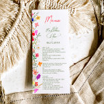 Chic boho felle wilde bloemen tuinbruiloft menu<br><div class="desc">Voeg een stukje bohemische elegantie toe aan je trouwdiner met dit Moderne Chic Boho Bright Elegant Colorful Wilde bloemen trouwmenu. Met roze, rode, groene en paarse tinten botanische bloemen geïnspireerd door wilde bloemen en roestrijke tuinen van de waterverf met subtiele groen en moderne boho-scripttypografie. Met elegante moderne scripttypografie, perfect voor...</div>