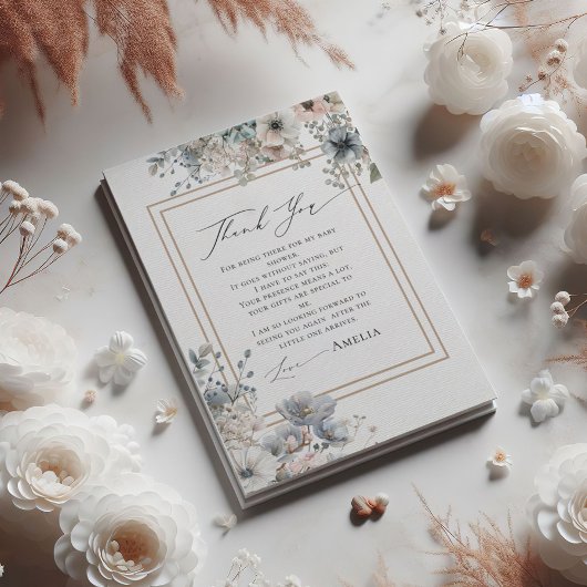 Chic Boho Floral Elegant Boheems Baby shower Bedankkaart