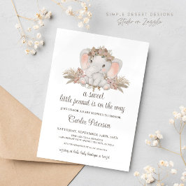 Chic Boho Floral Elephant Baby shower Invitation Kaart