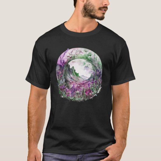 Chic Boho Floral Mountain Scene  Forest Nature Flo T-shirt (Voorkant)