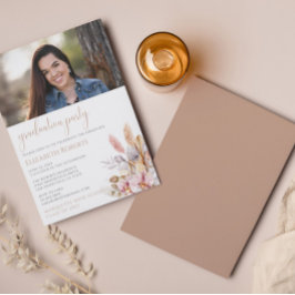 Chic Boho Floral Pampas Grass Afstuderen Kaart