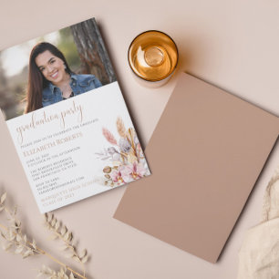 Chic Boho Floral Pampas Grass Afstuderen Kaart