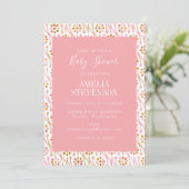 Chic Boho Floral Roos Pink Baby shower Uitnodiging (Staand voorkant)