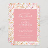 Chic Boho Floral Roos Pink Baby shower Uitnodiging (Voorkant / Achterkant)