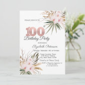 Chic Boho Flowers 100th Birthday Kaart (Staand voorkant)