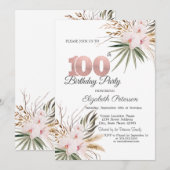 Chic Boho Flowers 100th Birthday Kaart (Voorkant / Achterkant)