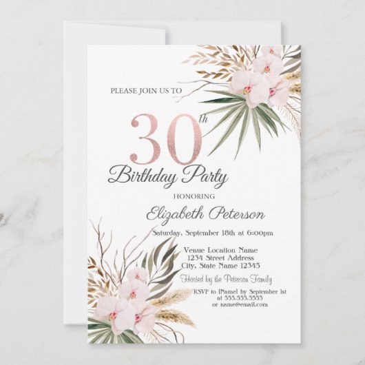 Chic Boho Flowers 30th Birthday Kaart (Voorkant)