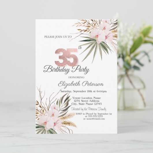Chic Boho Flowers 35th Birthday Kaart (Staand voorkant)