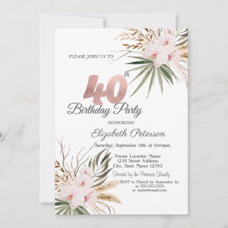 Chic Boho Flowers 40th Birthday Kaart