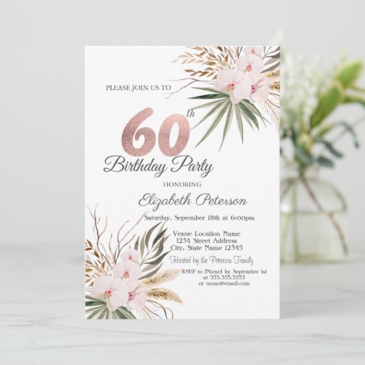 Chic Boho Flowers 60th Birthday Kaart (Staand voorkant)