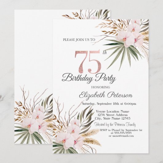 Chic Boho Flowers 75th Birthday Kaart (Voorkant / Achterkant)