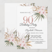 Chic Boho Flowers 90th Birthday Kaart (Voorkant / Achterkant)