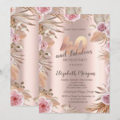 Chic Boho Flowers Roos Gold 40e verjaardag Kaart (Voorkant / Achterkant)