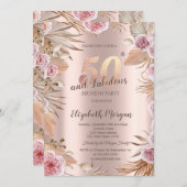 Chic Boho Flowers Roos Gold 50e verjaardag Kaart (Voorkant / Achterkant)