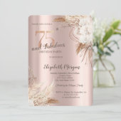 Chic Boho Flowers Roos Gold 75e verjaardag Kaart (Staand voorkant)