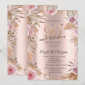 Chic Boho Flowers Roos Gold 90ste verjaardag Kaart (Voorkant / Achterkant)