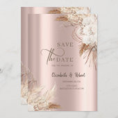 Chic Boho Flowers Roos Gold Wedding Bewaar de datu Save The Date (Voorkant / Achterkant)