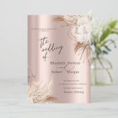 Chic Boho Flowers Roos Gold Wedding Invitation Kaart (Staand voorkant)