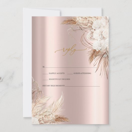 Chic Boho Flowers Roos Gold Wedding RSVP Kaart (Voorkant)