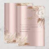Chic Boho Flowers Roos Gold Wedding RSVP Kaart (Voorkant / Achterkant)