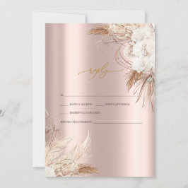 Chic Boho Flowers Roos Gold Wedding RSVP Kaart