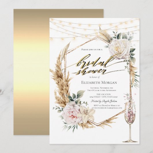 Chic Boho Flowers Roos Goud Vrijgezellenfeest Kaart (Voorkant / Achterkant)