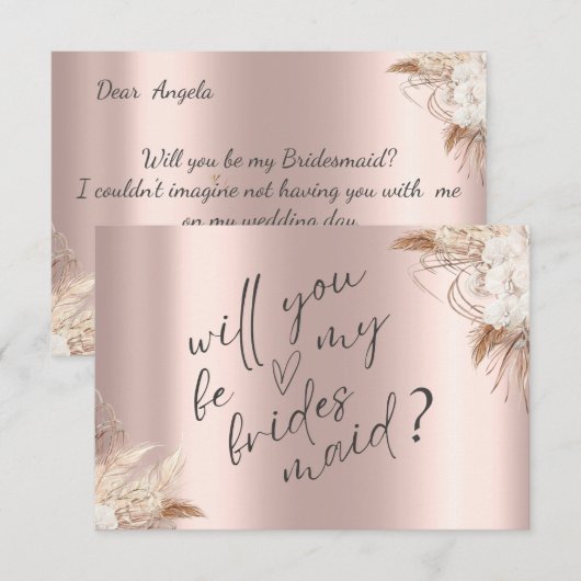 Chic Boho Flowers Roos Gouden Bruidsmeisje Kaart (Voorkant / Achterkant)