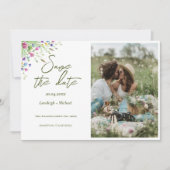 Chic boho Foto wilde bloemen bruiloft Save the Dat Date (Voorkant)