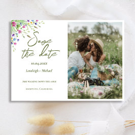 Chic boho Foto wilde bloemen bruiloft Save the Dat Date