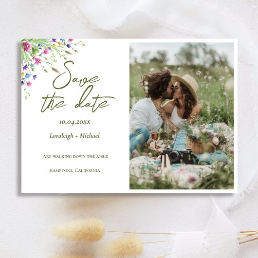 Chic boho Foto wilde bloemen bruiloft Save the Dat Date
