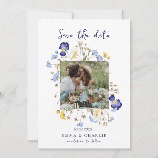 Chic boho Foto wilde bloemen bruiloft Save The Dat Date (Voorkant)
