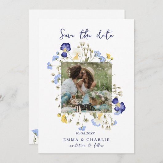 Chic boho Foto wilde bloemen bruiloft Save The Dat Save The Date (Voorkant / Achterkant)
