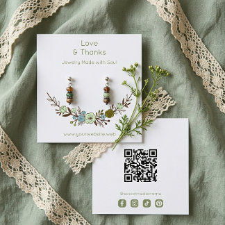 Chic Boho Green Floral Jewelry Card TMF26 Vierkante Visitekaartje