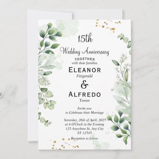 Chic Boho Greenery Wedding Jubileum Uitnodigingen (Voorkant)
