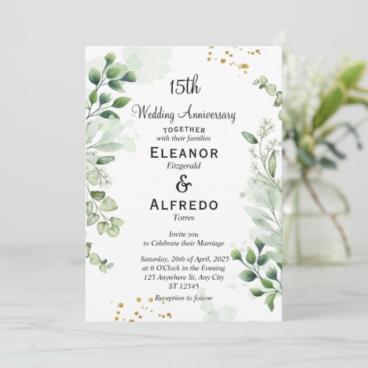 Chic Boho Greenery Wedding Jubileum Uitnodigingen (Staand voorkant)