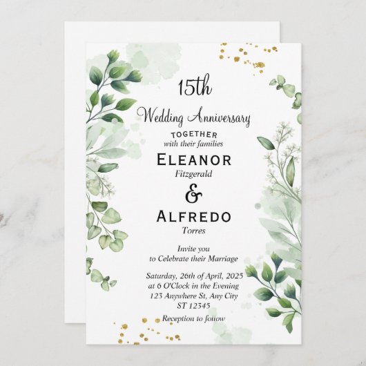 Chic Boho Greenery Wedding Jubileum Uitnodigingen (Voorkant / Achterkant)
