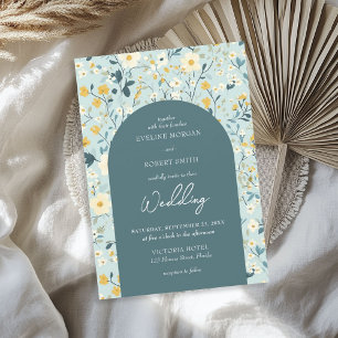 Chic Boho groen en geel huisje bloemen boog Kaart