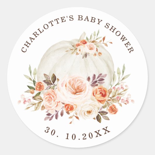 Chic Boho Herfst Bloemen Pompoen Baby shower Favor Ronde Sticker (Voorkant)